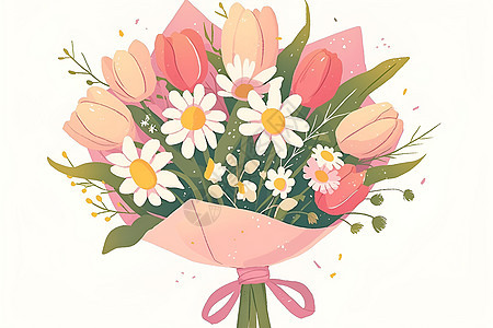 粉纸包裹的可爱花束图片