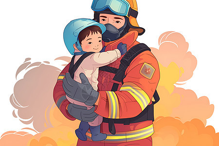 抱着小孩子的消防员图片