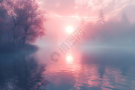 日出时的湖泊风景图片