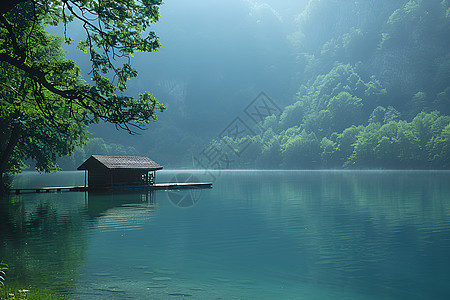 山谷中幽静的湖泊图片