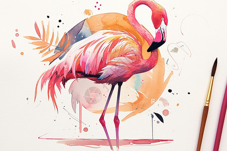 绘画的粉色火烈鸟图片