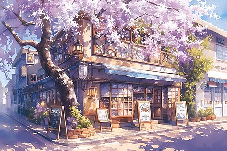绘画的咖啡馆建筑物图片