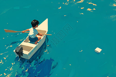 少年儿童驾驶小船图片