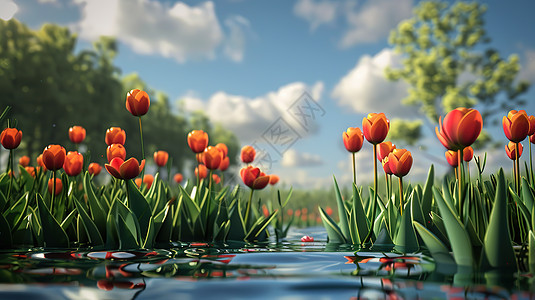 花草环绕的水中世界图片