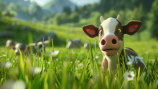 牛趴在草地上图片