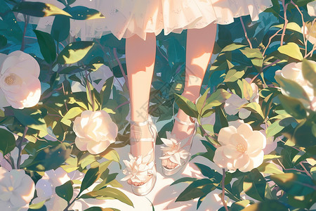 花园中的白裙少女图片