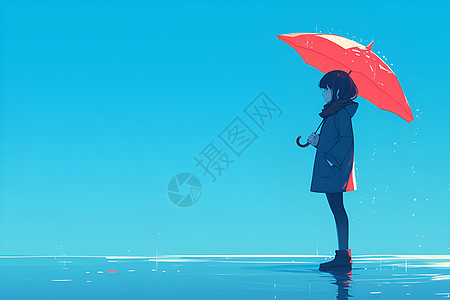 红色雨伞下的女子图片