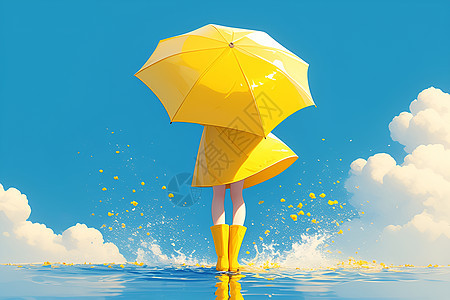 黄色雨伞中的女孩图片