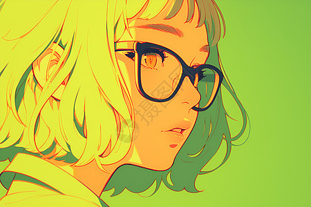 翠绿背景下的眼镜女孩图片