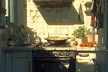 阳光照进厨房图片