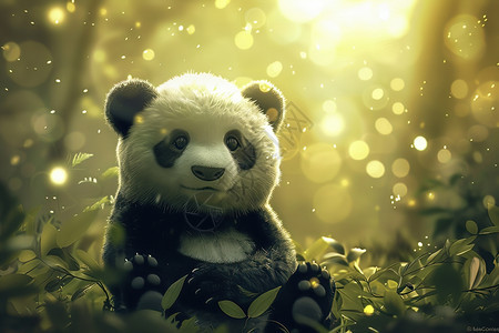 熊猫坐在青草中图片