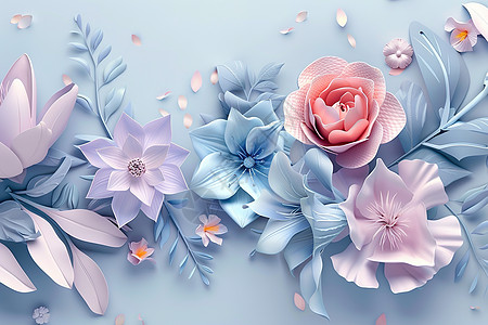 蓝粉色花束图片