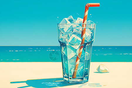 沙滩上的冷饮图片