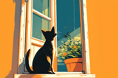 窗台凝望风景的猫咪图片