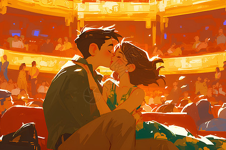 电影院里热吻的情侣图片
