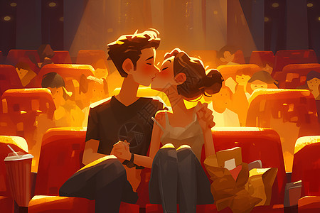 电影院浪漫的情侣图片