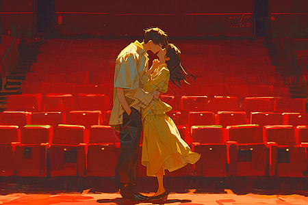 电影院激吻的情侣图片