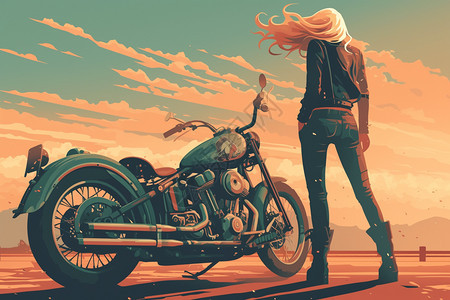 女人和摩托车图片