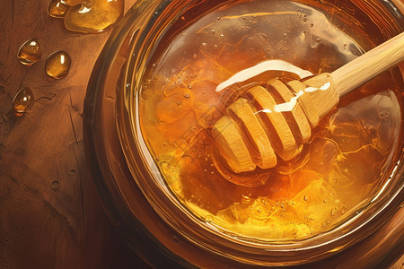 金黄蜜罐里的蜂蜜图片