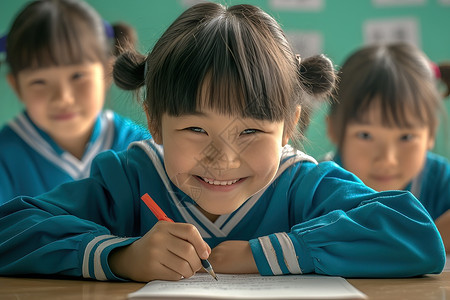 书桌上的小学生图片