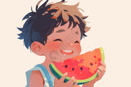 吃瓜的小孩图片