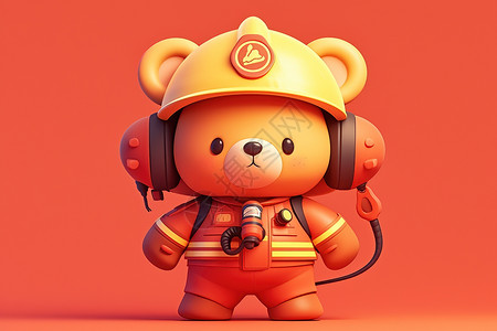 玩具熊戴着消防员头盔图片