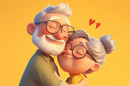 拥抱的老年夫妻图片