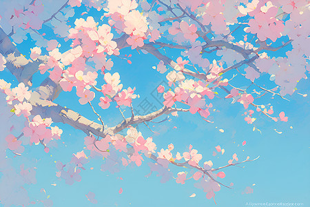 水彩的樱花树图片