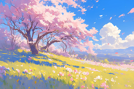 田园中的樱花树图片