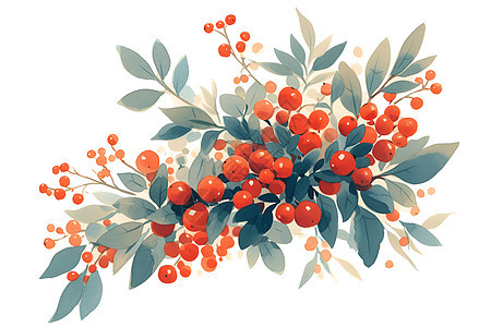 红浆果的水彩插图图片