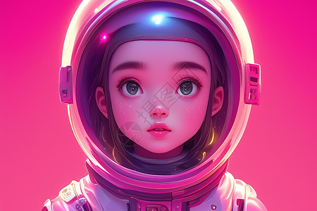 太空少女与粉色背景图片