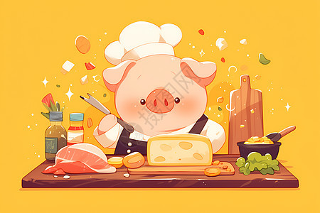 制作食物的猪厨师图片