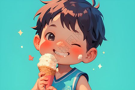 男孩享受冰淇淋图片
