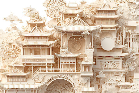 宏伟的中国建筑纸雕图片