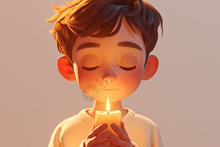 眼闭手握蜡烛的男孩图片