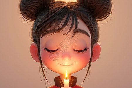 少女手持蜡烛的插画图片