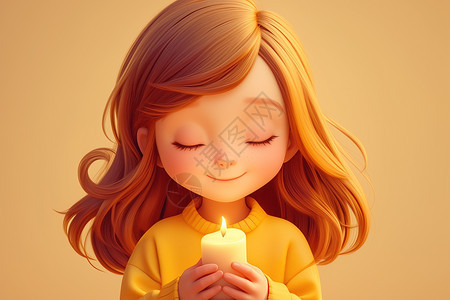 小女孩手持蜡烛图片