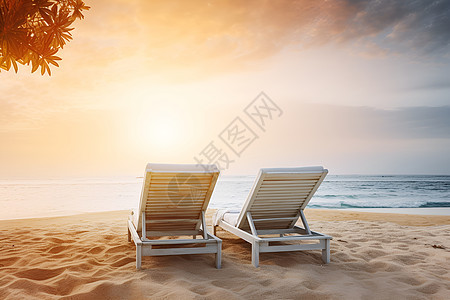 沙滩上的舒适躺椅图片