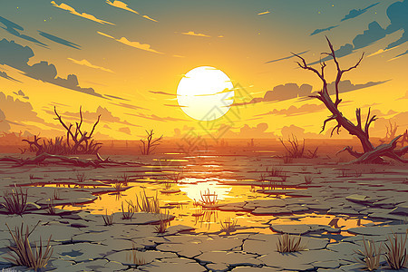 日落时的干旱土地图片