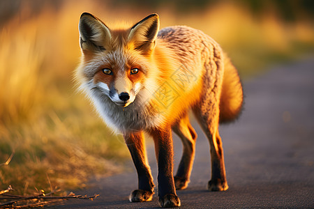 一只狐狸在公路上漫步图片