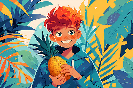 热带少年与菠萝图片