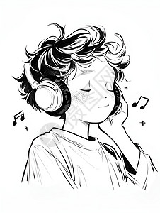 耳机男孩听音乐图片