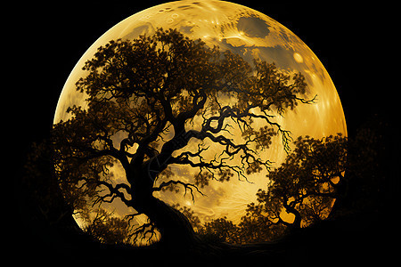 月夜里的树木图片