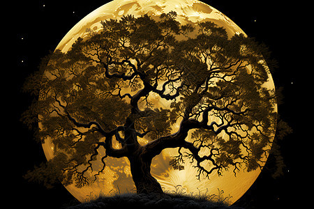 月下的树木图片