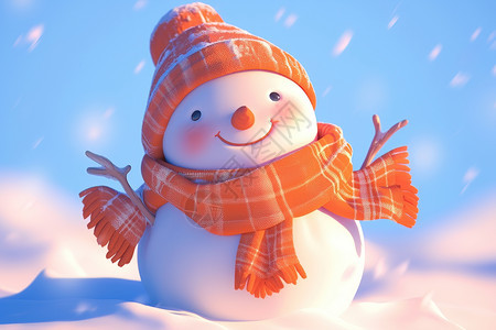 雪地中戴围巾和帽子的雪人图片