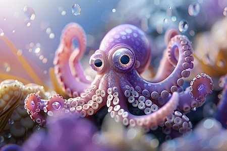 紫色章鱼在水中睁大眼睛图片