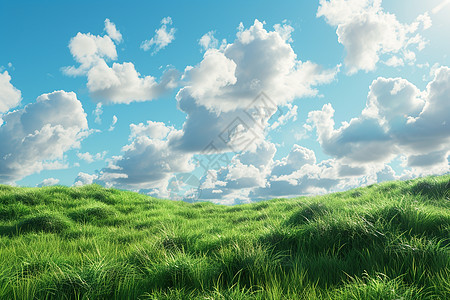 天空云朵和青绿色的草地图片