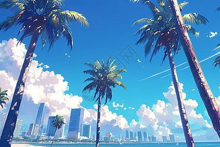 城市背景下的椰树图片
