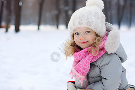 雪地里戴帽子的女孩图片