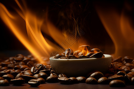 陶碗里的咖啡豆图片